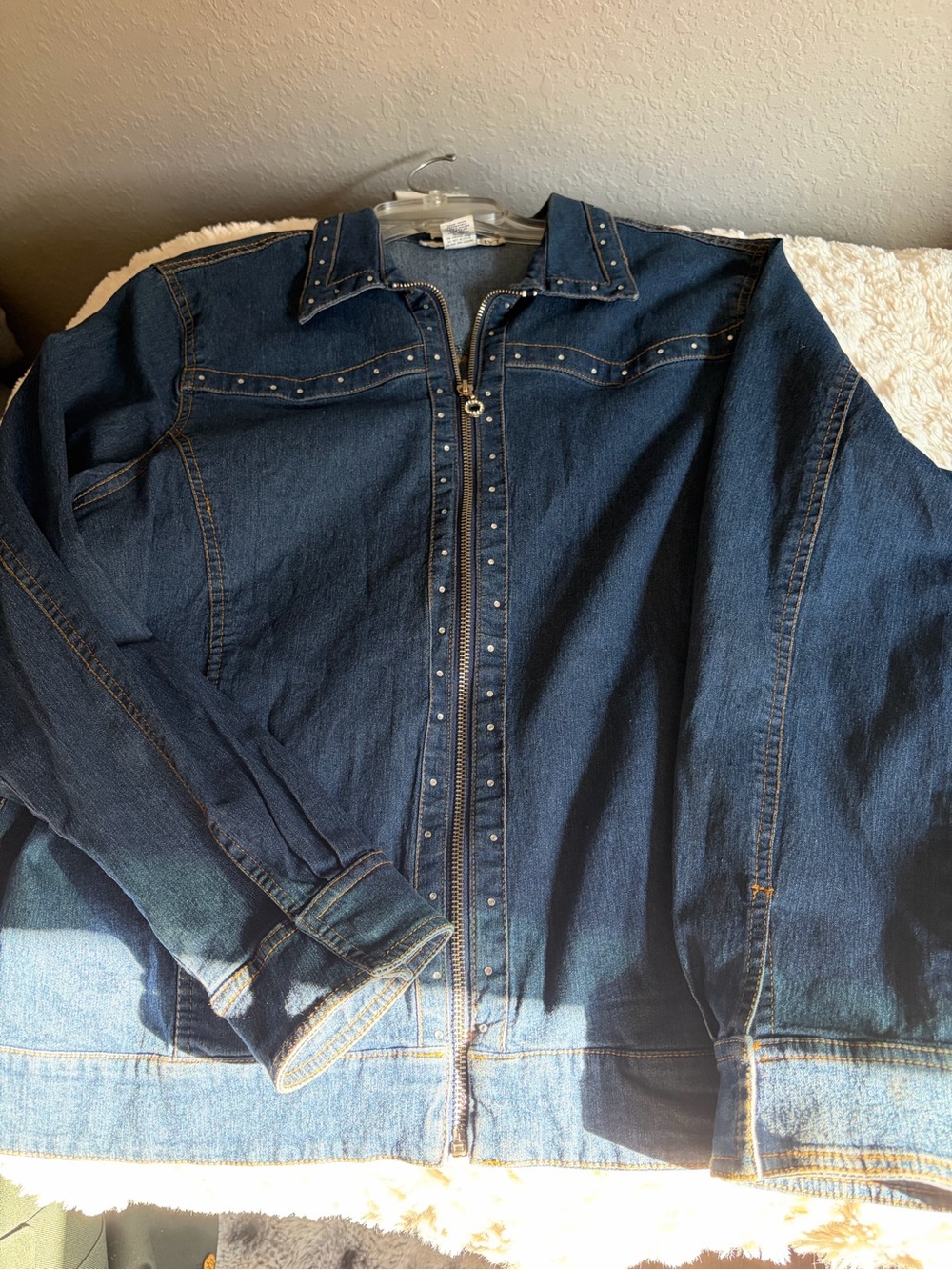 Vintage CD sport dark denim bedazzled zip up with rhinestones